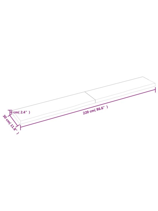 Kylpyhuoneen työtaso 220x30x(2-6) cm käsittelemätön täysi puu