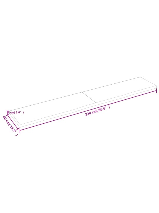 Kylpyhuoneen työtaso v.ruskea 220x40x(2-4)cm käsitelty täyspuu