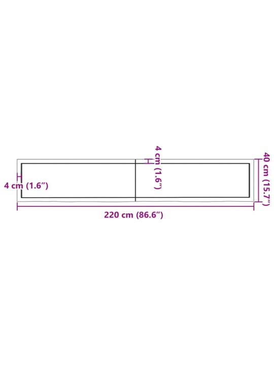 Kylpyhuoneen työtaso v.ruskea 220x40x(2-6)cm käsitelty täyspuu