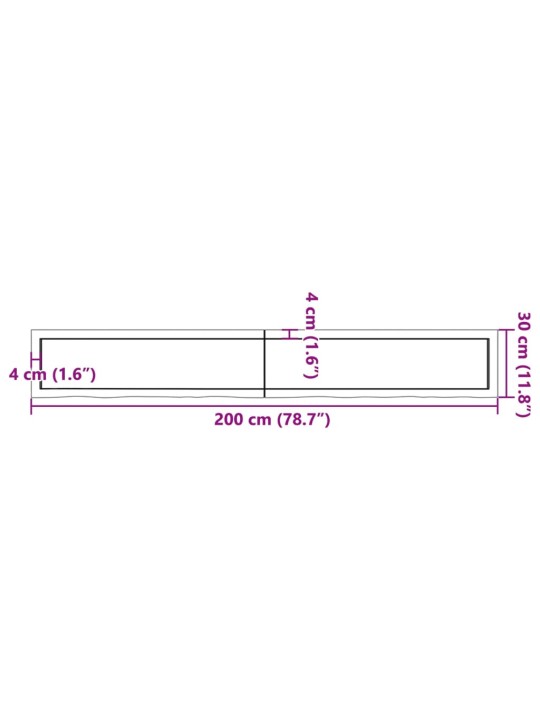 Kylpyhuoneen työtaso t.ruskea 200x30x(2-4)cm käsitelty täyspuu