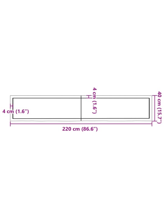 Kylpyhuoneen työtaso t.ruskea 220x40x(2-4)cm käsitelty täyspuu