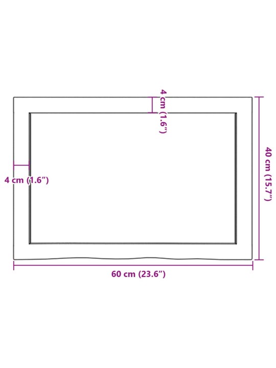 Pöytälevy 60x40x(2-6) cm käsittelemätön täystammi