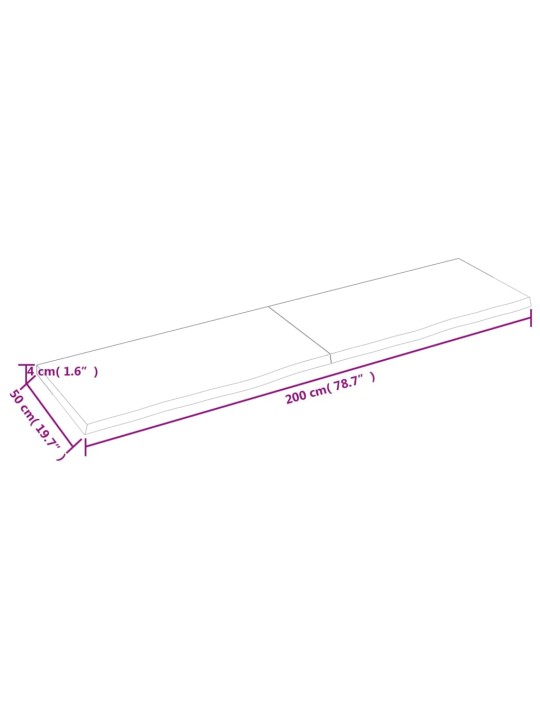 Pöytälevy 200x50x(2-4) cm käsittelemätön täystammi