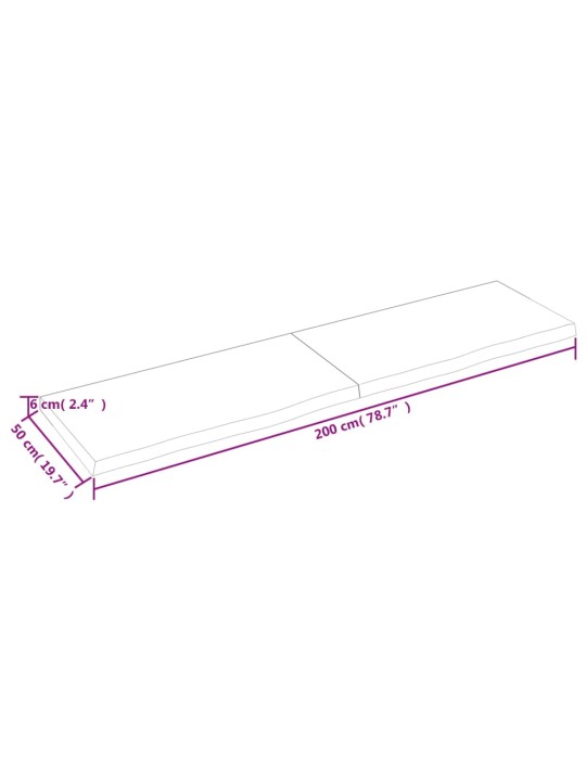 Pöytälevy 200x50x(2-6) cm käsittelemätön täystammi