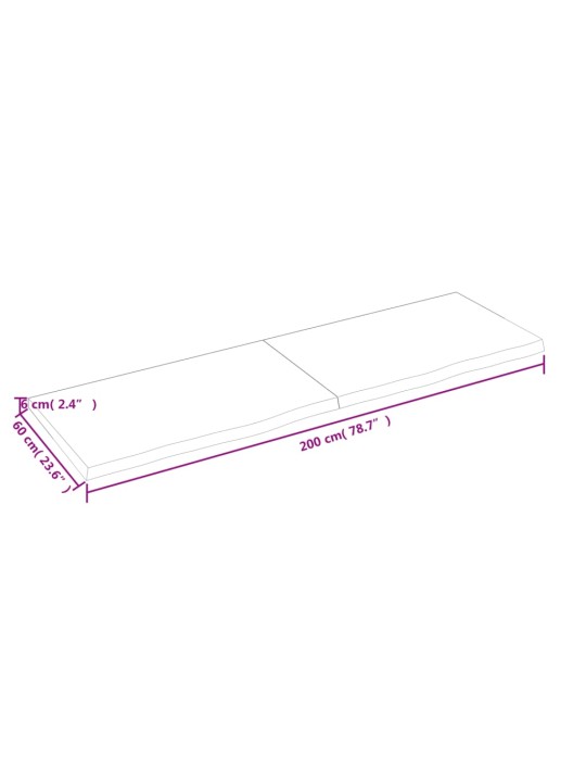 Pöytälevy 200x60x(2-6) cm käsittelemätön täystammi