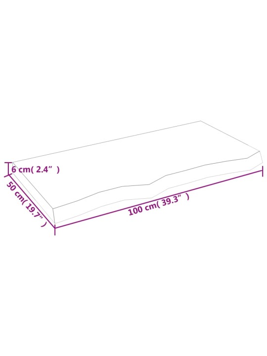 Pöytälevy vaaleanruskea 100x50x6 cm käsitelty täystammi