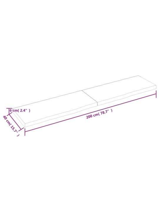 Pöytälevy vaaleanruskea 200x40x(2-6) cm käsitelty täystammi