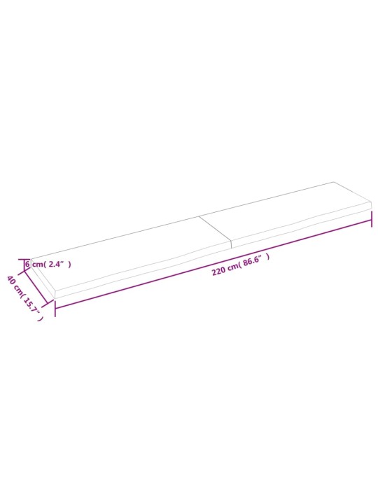 Pöytälevy vaaleanruskea 220x40x(2-6) cm käsitelty täystammi