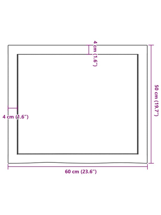 Pöytälevy tummanruskea 60x50x(2-6) cm käsitelty täystammi