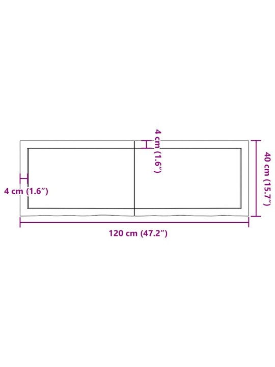 Pöytälevy tummanruskea 120x40x(2-6) cm käsitelty täystammi