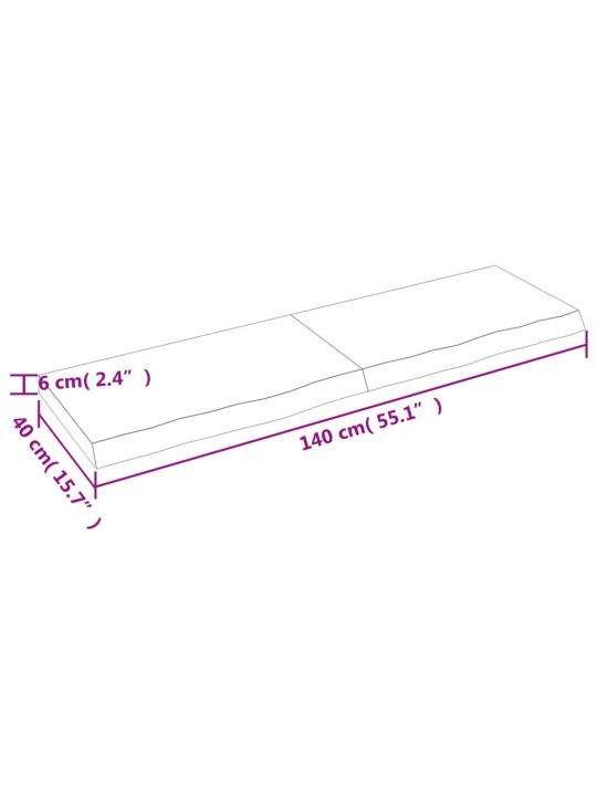 Pöytälevy tummanruskea 140x40x(2-6) cm käsitelty täystammi