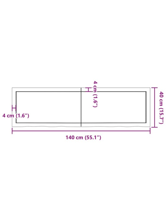 Pöytälevy tummanruskea 140x40x(2-6) cm käsitelty täystammi