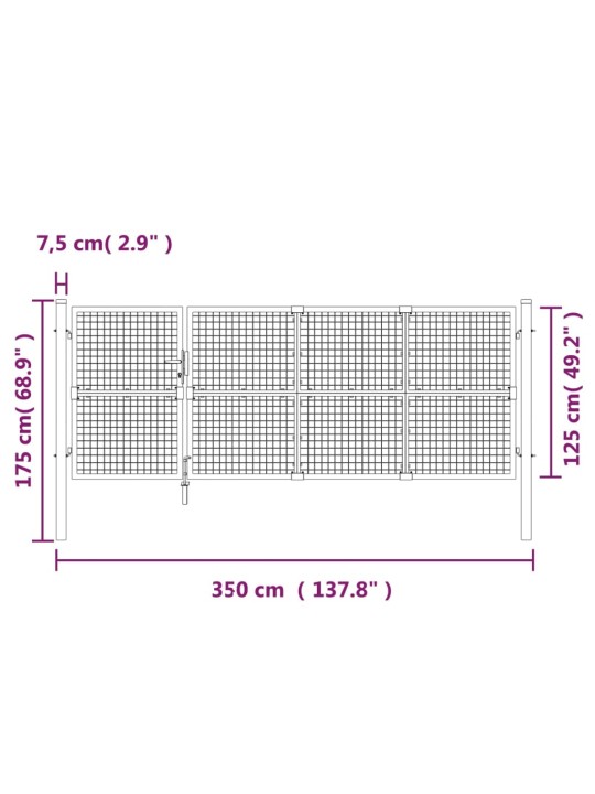Puutarhan verkkoportti antrasiitti 350x175 cm galvanoitu teräs