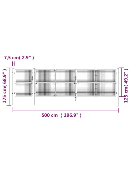 Puutarhan verkkoportti hopea 500x175 cm galvanoitu teräs