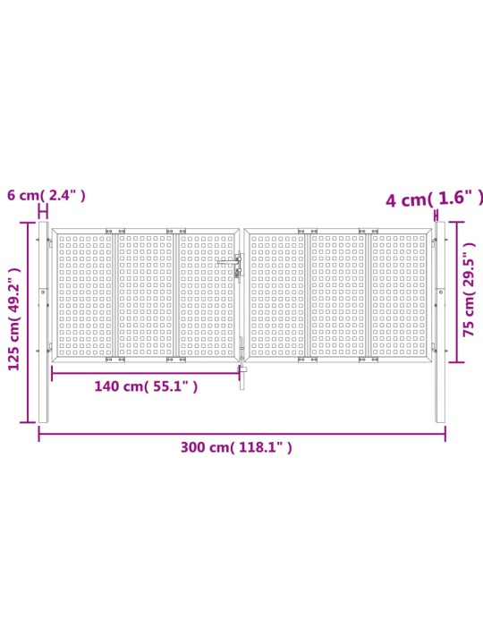 Puutarhaportti antrasiitti 300x125 cm teräs