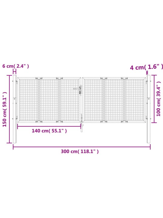 Puutarhaportti antrasiitti 300x150 cm teräs