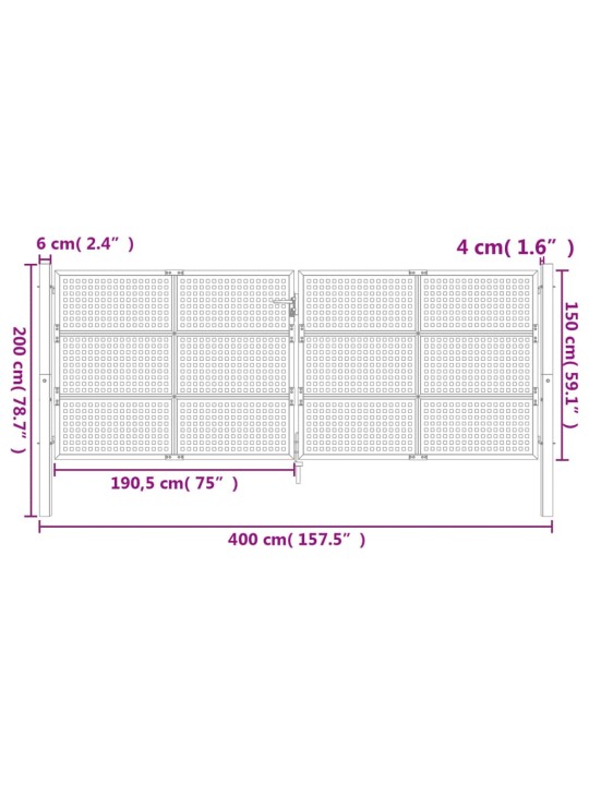 Puutarhaportti antrasiitti 400x200 cm teräs