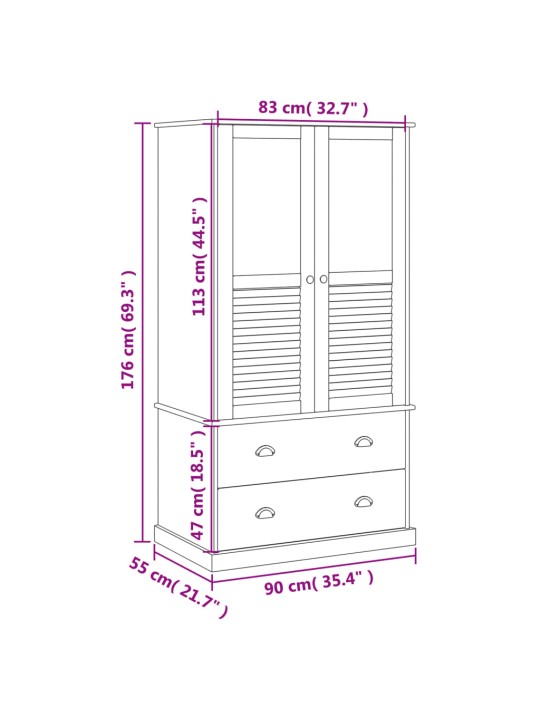 Vaatekaappi VIGO harmaa 90x55x176 cm täysi mänty