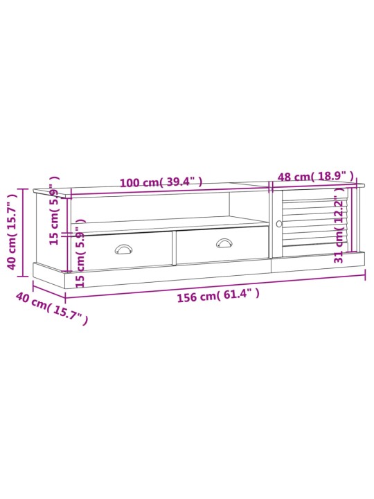TV-taso VIGO valkoinen 156x40x40 cm täysi mänty