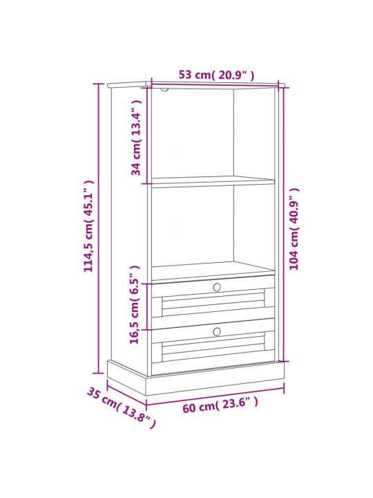 Kirjahylly VIGO harmaa 60x35x114,5 cm täysi mänty