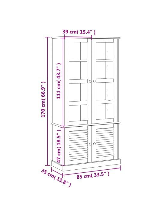 Vitriinikaappi VIGO 85x35x170 cm täysi mänty