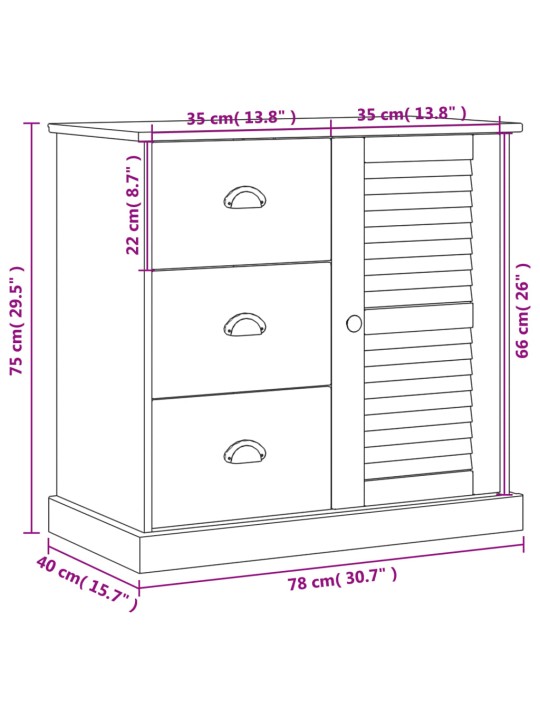 Senkki laatikoilla VIGO 78x40x75 cm valkoinen täysi mänty