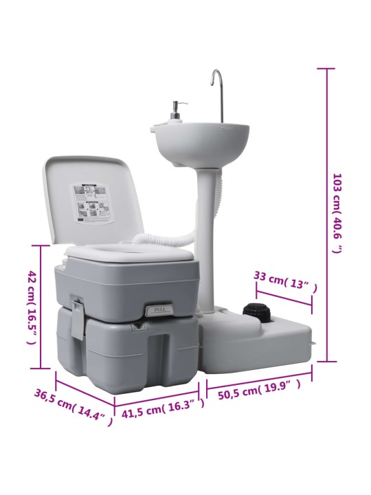 Kannettava retkeily-WC ja käsienpesutelinesarja vesisäiliöllä