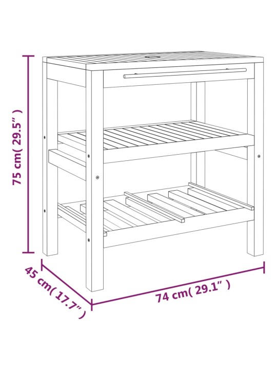 Kylpyhuoneen allaskaappi 2 hyllyllä 74x45x75 cm täysi puu