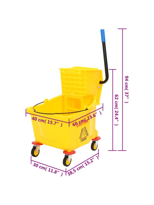 Moppiämpäri kuivaustelalla ja pyörillä keltainen 36 l PP