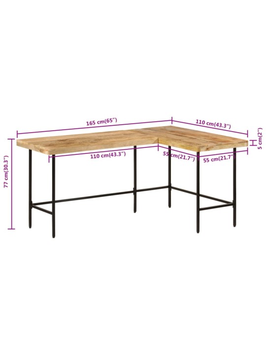Työpöytä 165x110x77 cm massiivipuuta mangoa ja rautaa