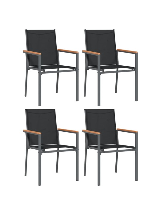 Puutarhatuolit 4 kpl 55x61,5x90 cm musta textilene ja teräs