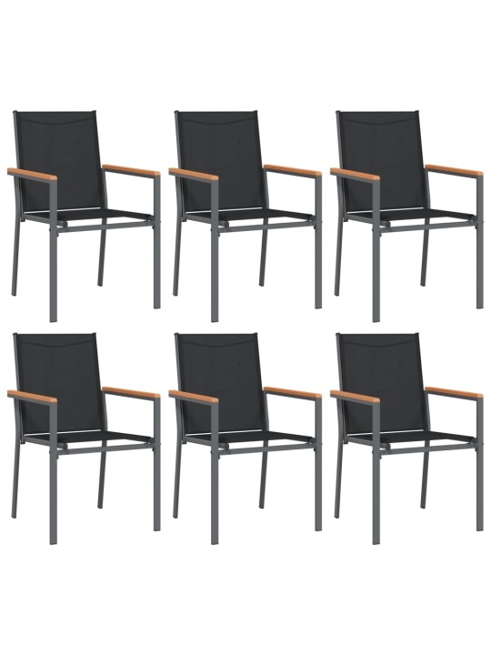 Puutarhatuolit 6 kpl 55x61,5x90 cm musta textilene ja teräs