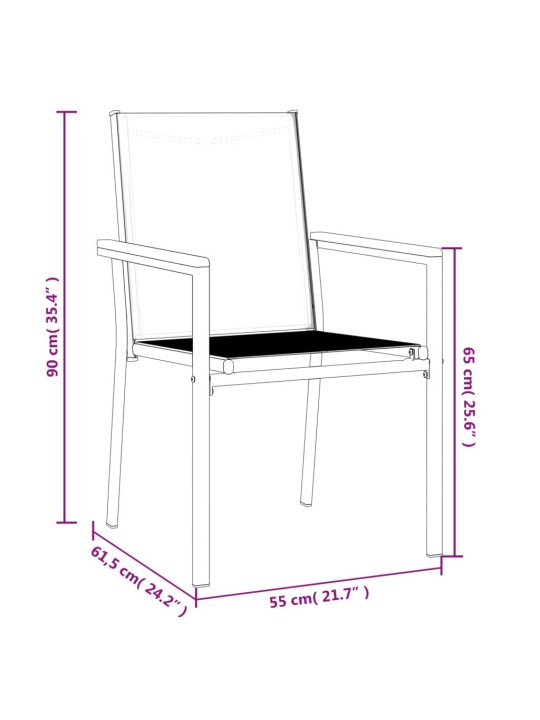Puutarhatuolit 6 kpl 55x61,5x90 cm musta textilene ja teräs