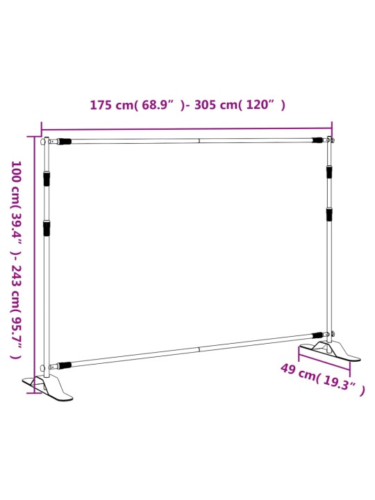 Taustakangasteline 2 kpl musta 305x243 cm teräs