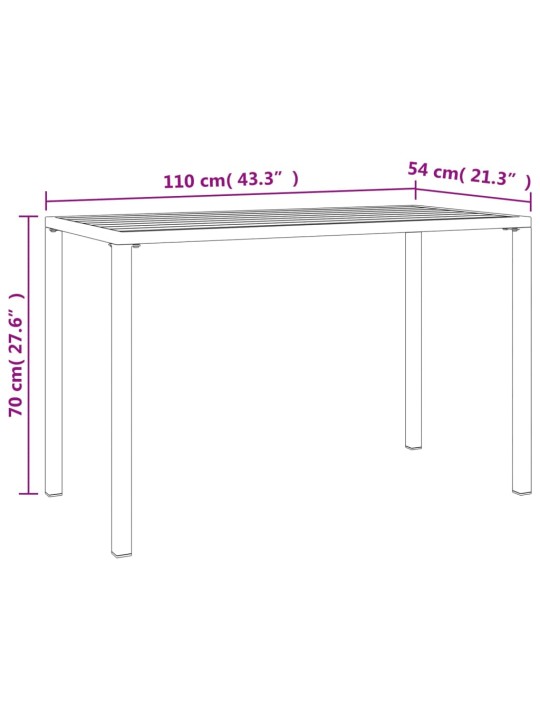 Puutarhan ruokapöytä antrasiitti 110x54x70 cm teräs