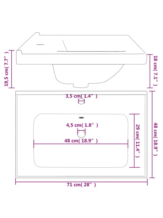 Kylpyhuoneen pesuallas valk 71x48x19,5 cm suorakaide keraaminen