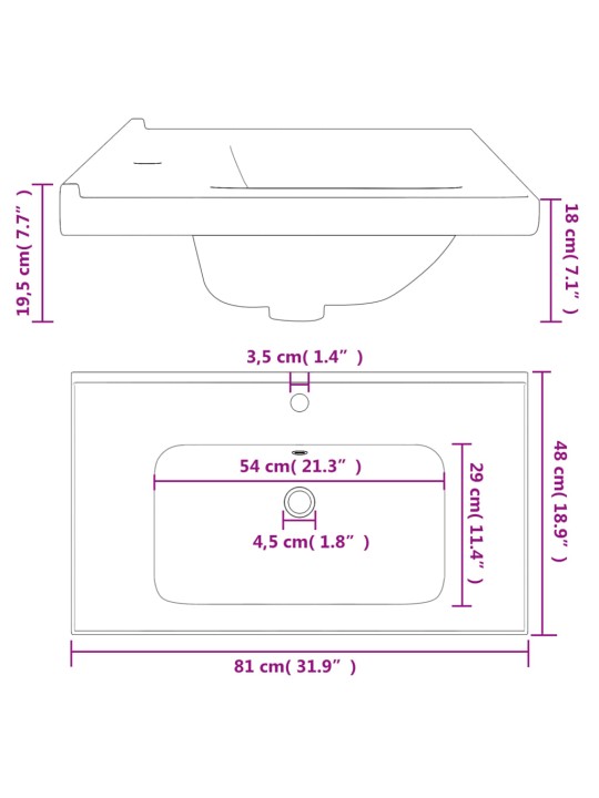 Kylpyhuoneen pesuallas valk 81x48x19,5 cm suorakaide keraaminen