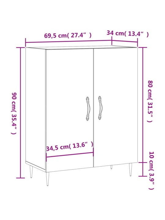 Senkki ruskea tammi 69,5x34x90 cm tekninen puu