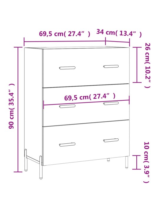 Senkki musta 69,5x34x90 cm tekninen puu