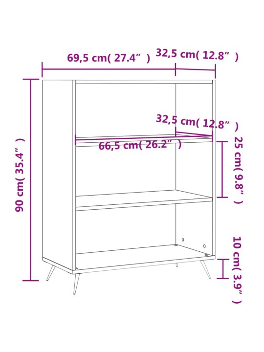 Kirjahylly valkoinen 69,5x32,5x90 cm tekninen puu