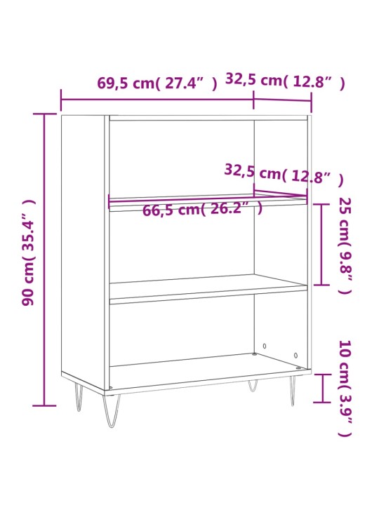 Kirjahylly betoninharmaa 69,5x32,5x90 cm tekninen puu