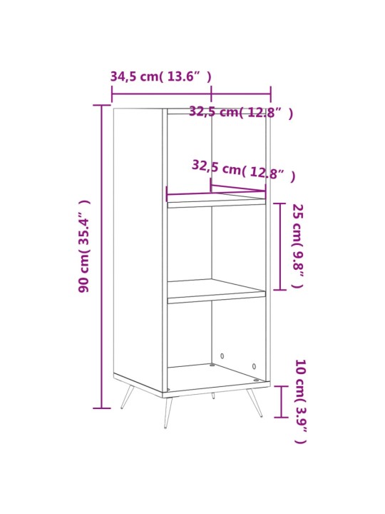 Hyllykaappi betoninharmaa 34,5x32,5x90 cm tekninen puu