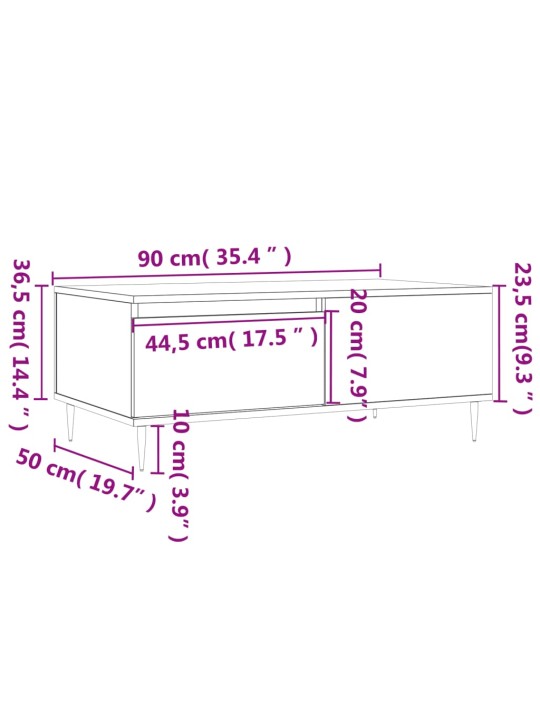 Sohvapöytä musta 90x50x36,5 cm tekninen puu