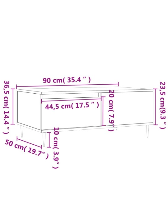 Sohvapöytä betoninharmaa 90x50x36,5 cm tekninen puu