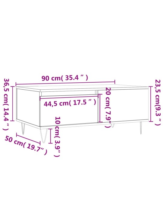 Sohvapöytä betoninharmaa 90x50x36,5 cm tekninen puu