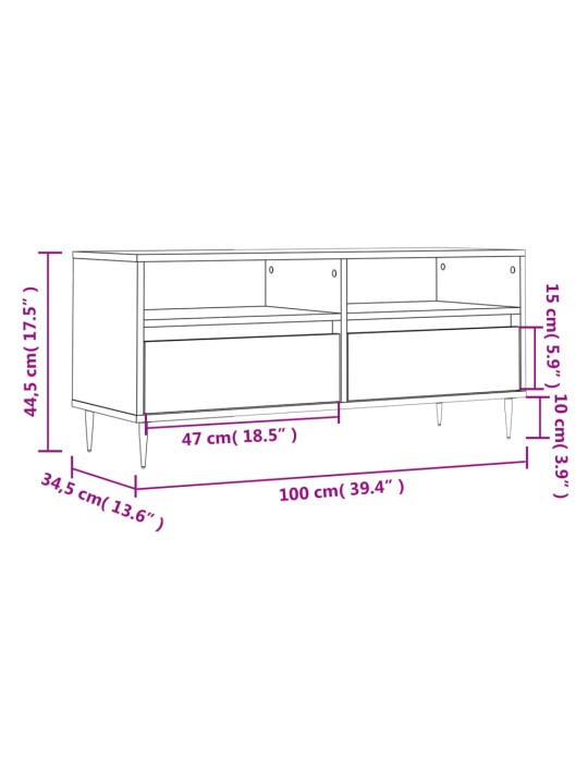 TV-taso betoninharmaa 100x34,5x44,5 cm tekninen puu