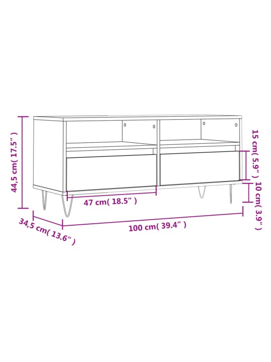 TV-taso betoninharmaa 100x34,5x44,5 cm tekninen puu