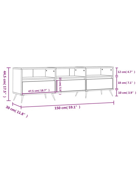 TV-taso Sonoma-tammi 150x30x44,5 cm tekninen puu