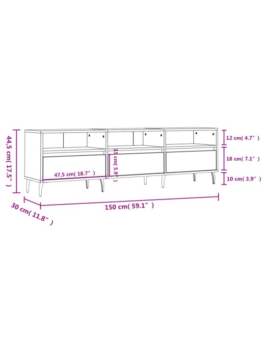 TV-taso musta 150x30x44,5 cm tekninen puu