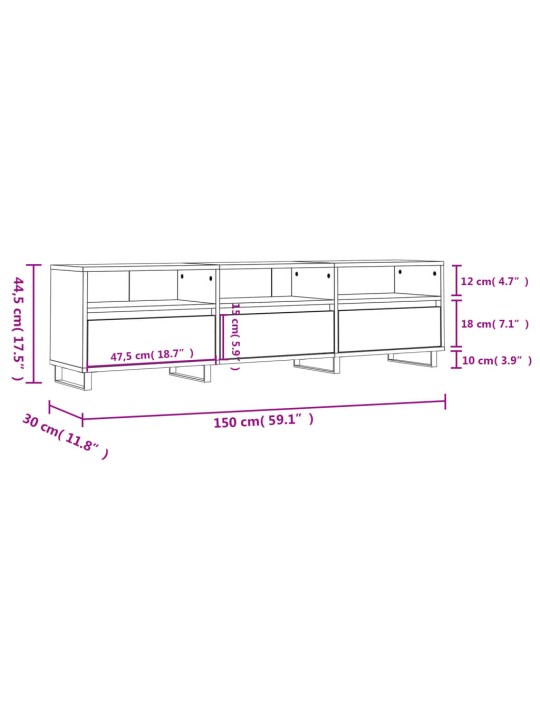 TV-taso musta 150x30x44,5 cm tekninen puu